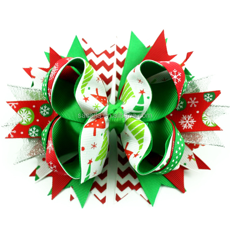 Christmas Grosgrain Boutique Hair Bow with sparkle ribbon for Kids