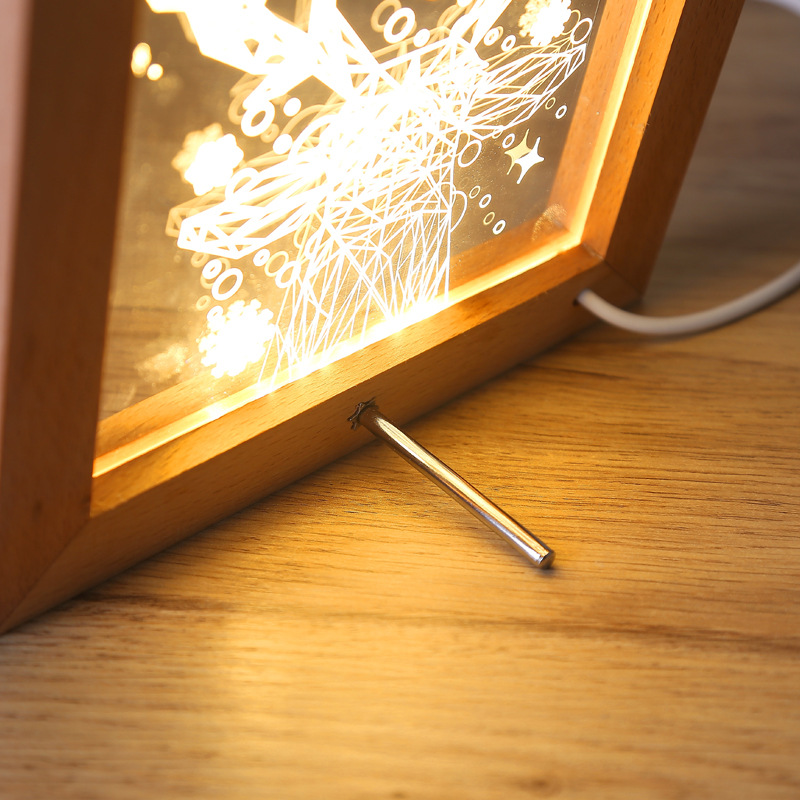 Wholesale wooden 3D LED Love Photo Frames Custom Designs Wedding Decorative Display Wood Picture Acrylic Photo Frame