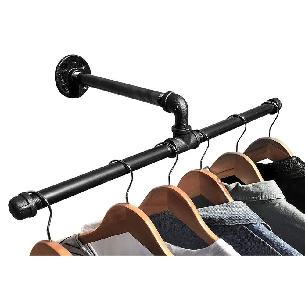 Industrial Pipe Wall Mount Clothing Rustic Wall-Mounted T-Bar Pipe Hanging Clothing Garment Rack