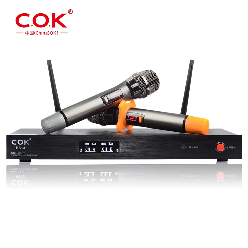 popular adult double canal handheld uhf 200 fm wireless mic micro san fil professionnel karaoke system with led screen