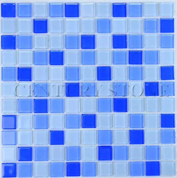 2014 Hot Sell For Swimming Pool White Mixed Ocean Blue Glass Mosaic Tile