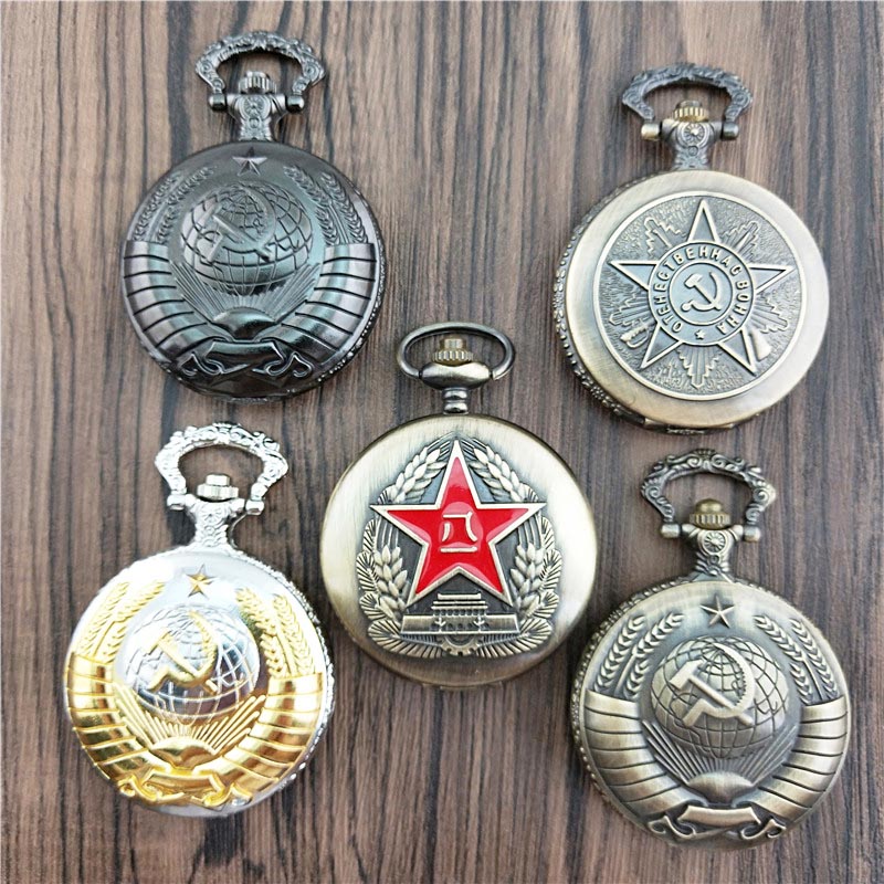 Винтажные советские значки СССР серповидный молоток карманные часы ожерелье бронза Россия эмблема коммунизма