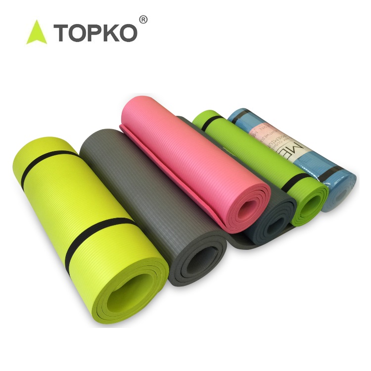 Оптовая продажа, толстый коврик TOPKO с индивидуальным рисунком торговой марки, экологически чистый детский складной коврик для йоги Nbr 10 мм с ремешком