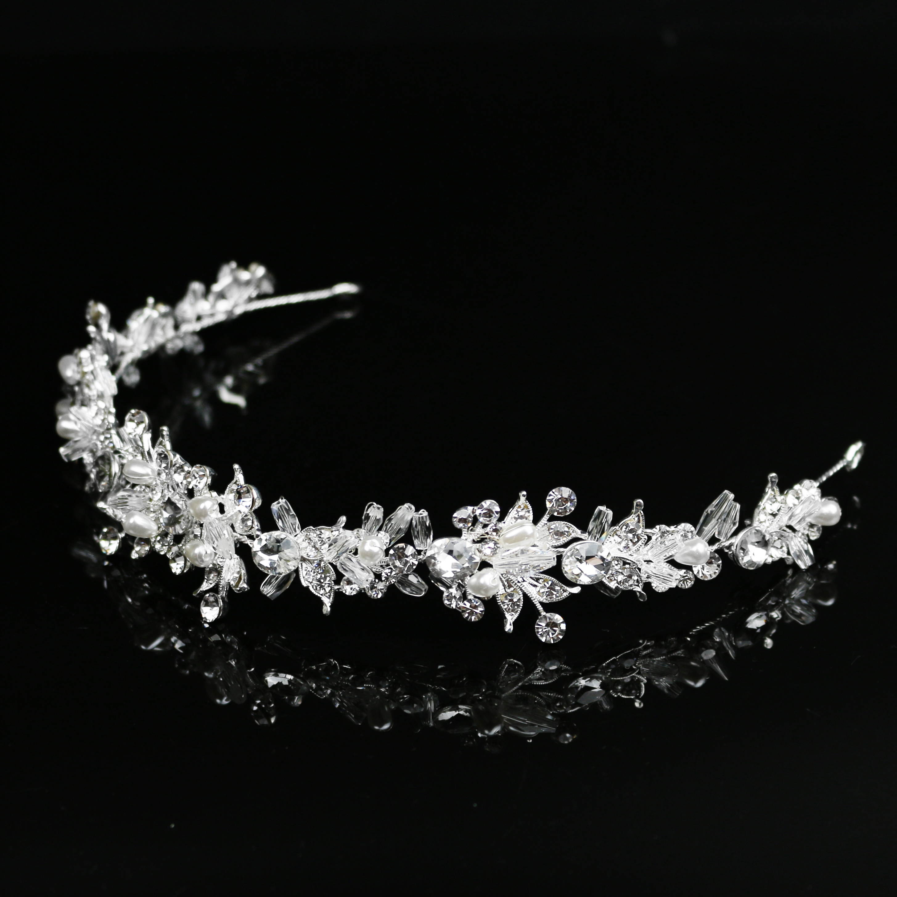 Серебряная Изысканная модная свадебная корона с листьями и жемчугом хрустальные аксессуары для волос свадебный головной убор для конкурса