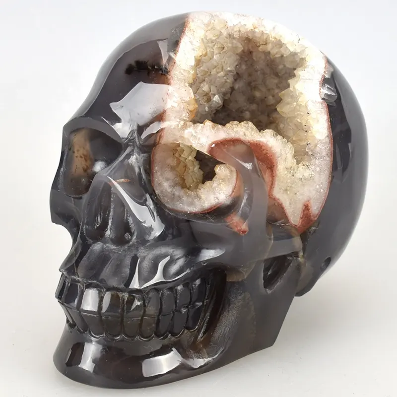 100% Natural Wholesale Hand Carved Crystal Geode Skull
