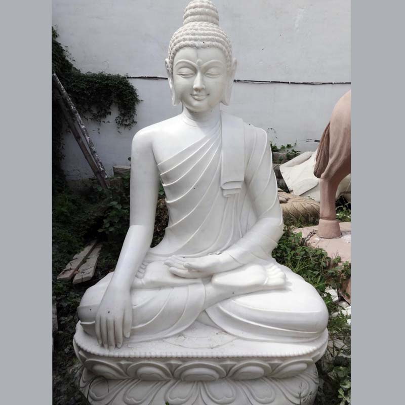 Натуральный белый мраморный камень в натуральную величину Sakyamuni Gautama Будда сидящая на лотосе статуя