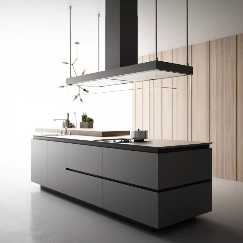 Модный черный кухонный шкаф Hig, современный дизайн с наконечником blum
