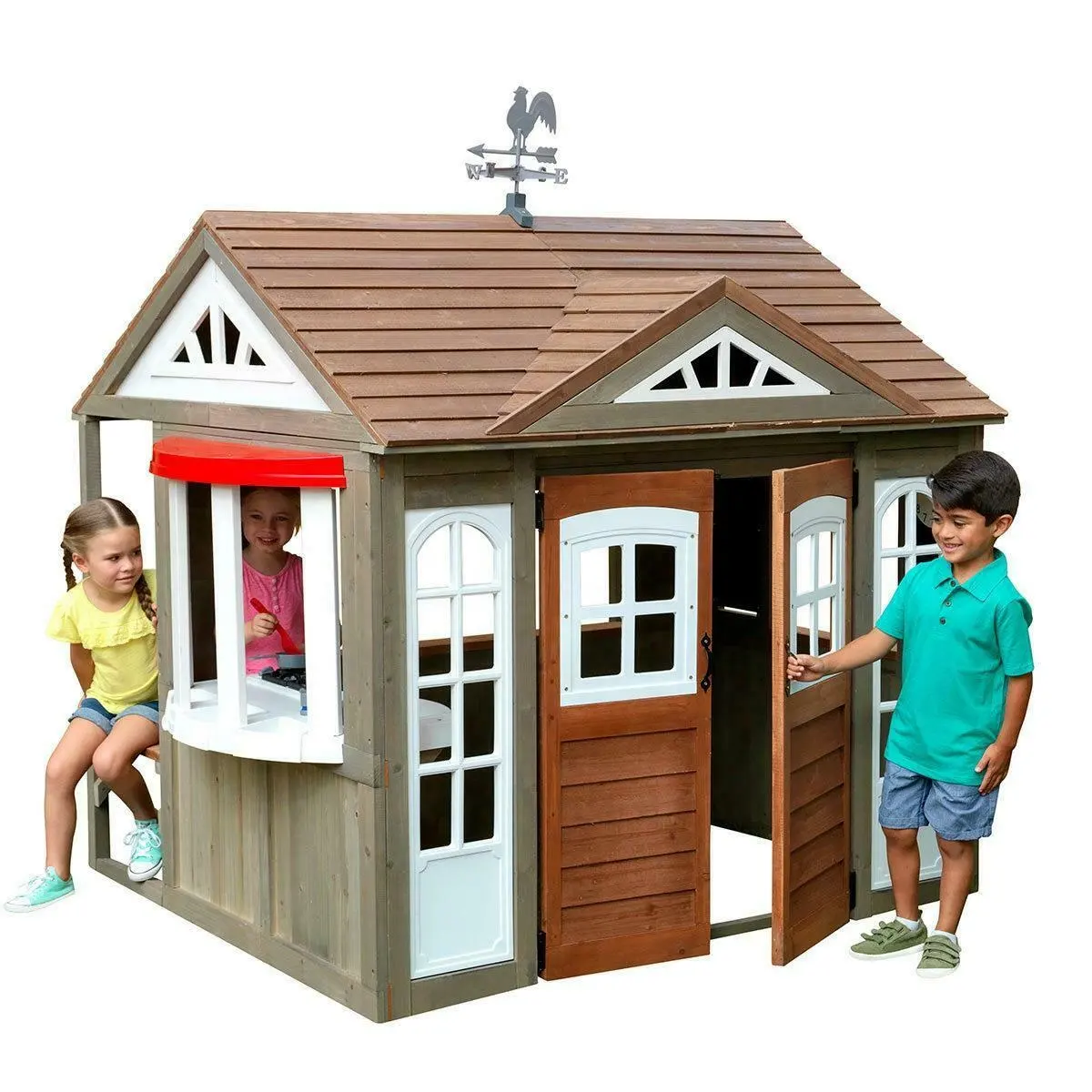 Children Wooden Playhouse Outdoor Fun With Kitchen And Sink Burners