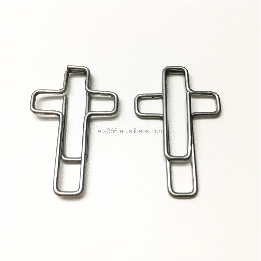 1 Silver Cross Shape Paper Clip Nickel plated silver color cross metal paper clips