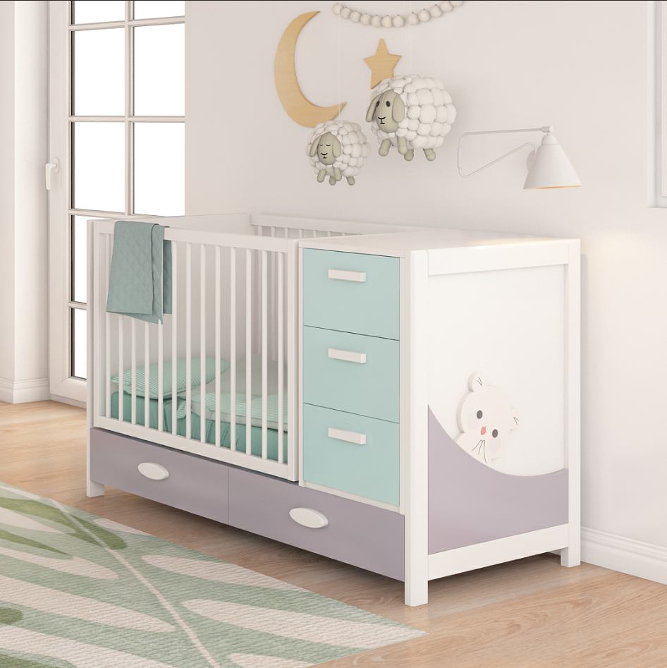 Most popular design wooden baby crib with drawers