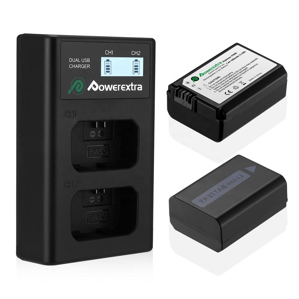 Powerextra 2 пачки Замена Sony NP-FW50 батарея и ЖК-дисплей зарядное устройство для камеры Sony