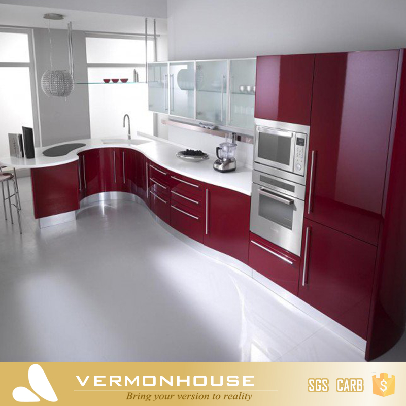 2018, Vermonhouse, Китай, завод, на заказ, современный глянцевый изогнутый итальянский кухонный шкаф, производители