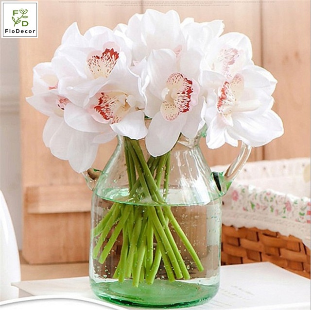 Оптовая продажа, искусственный букет орхидеи Cymbidium, Шелковый латекс, настоящая на ощупь Свадебная Цветочная композиция