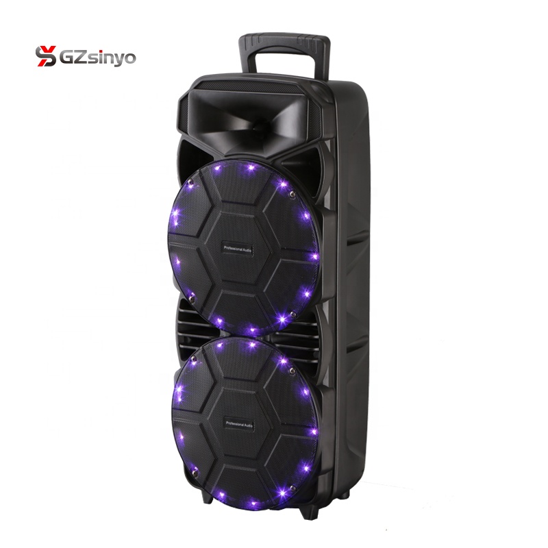 factory directly Private Mould Dual 8 inch portable audio player with colorful disco light wireless microphone trolley speaker