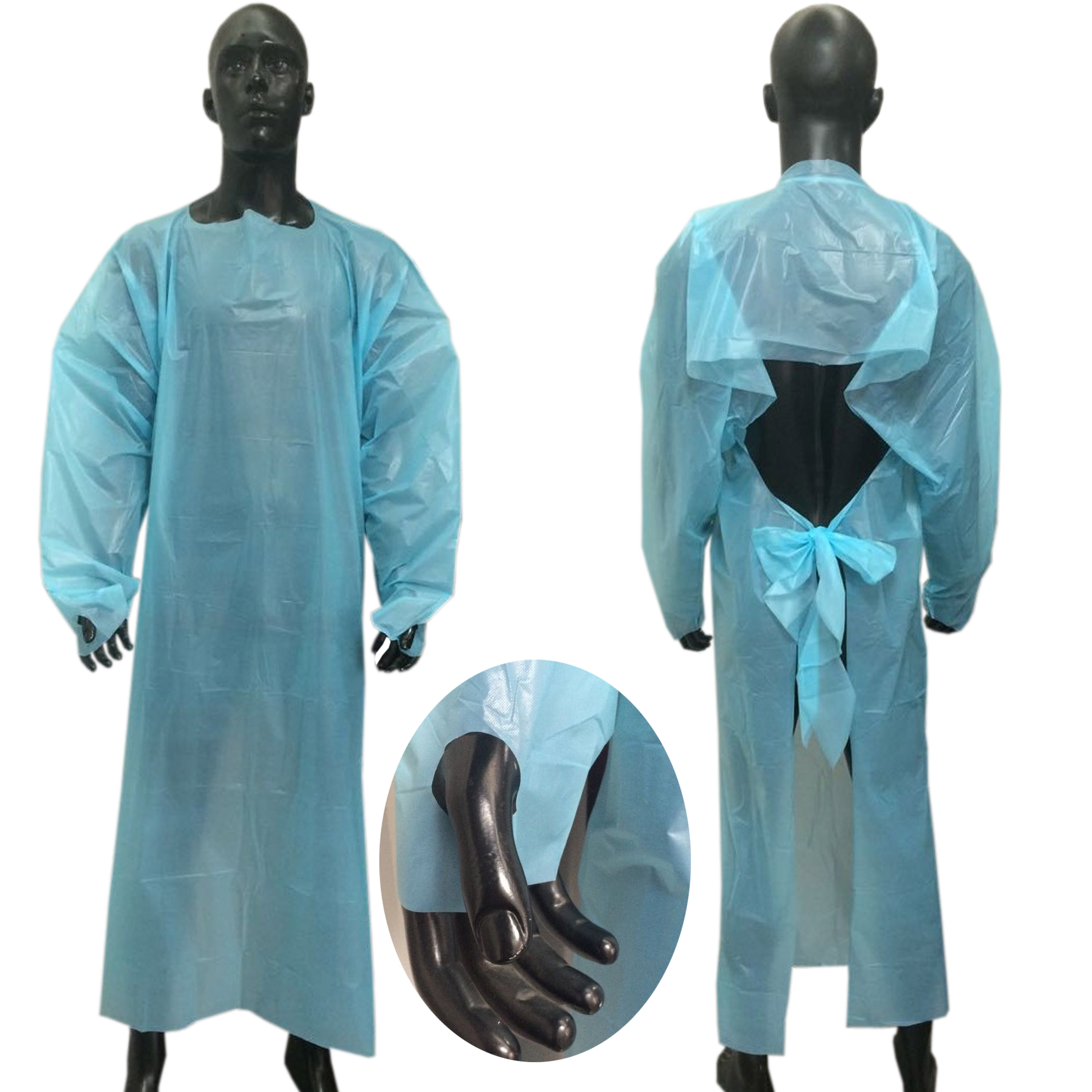 Устранимый Nonwoven Платье CPE непроницаемый с большим пальцем вверх и открытой спиной