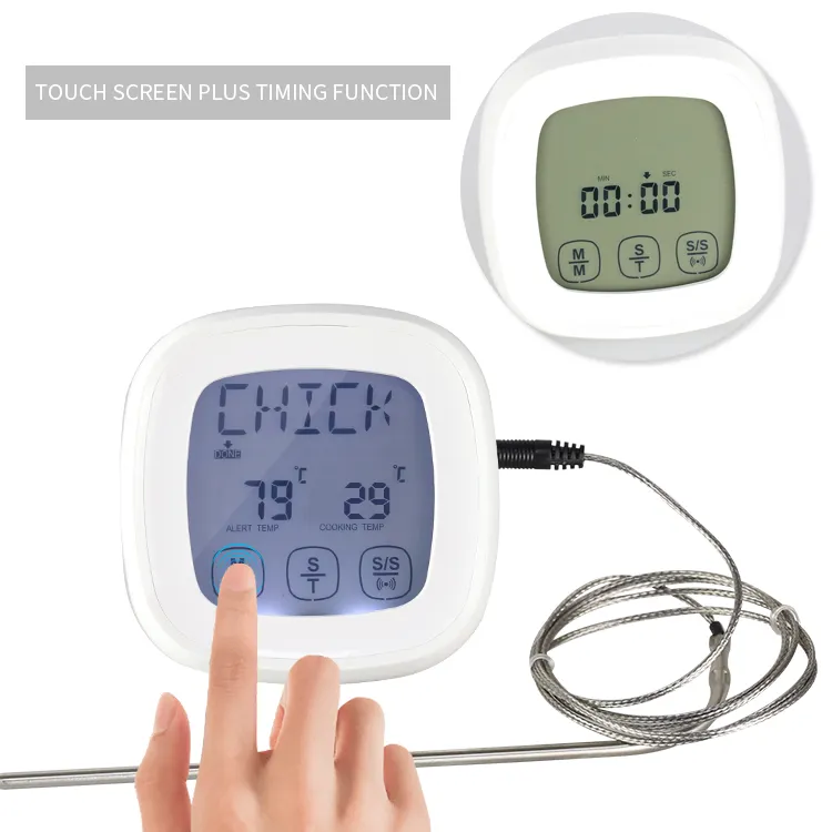 Kitchen Thermometer Cheap Price Touch Screen Digital Display Dual Probe Alarm And Timer Function Kitchen Barbecue Food Meat Thermometer