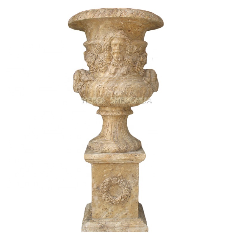 Outdoor Garden Beige Big Flower Stone Vases for Sale