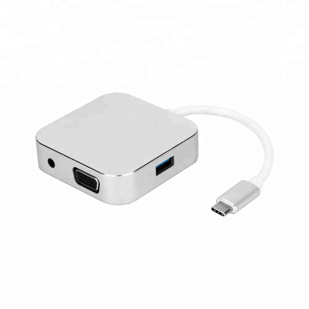 Высокоскоростной концентратор USB C на HDMI + VGA + U3 + 3,5 мм, 5 Гбит/с, поддержка передачи данных, 4K 30 Гц, конвертер 4 в 1