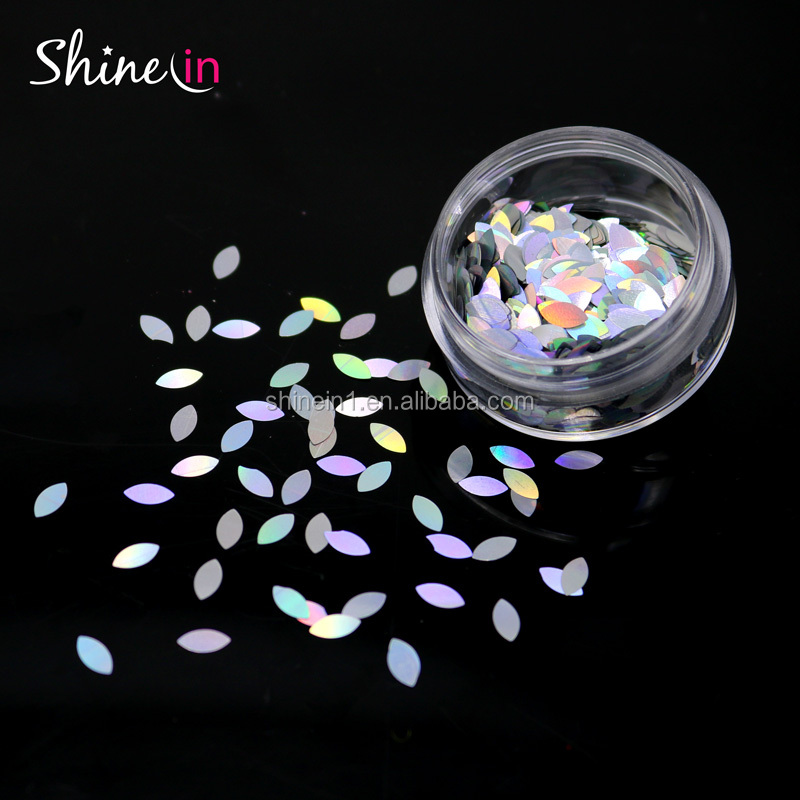 Wholesale Dazzling Oval Shape Nail Flakes Paillette Holographic Laser Silver Eye Shape Nail Glitter Sequins Manicure Decoration