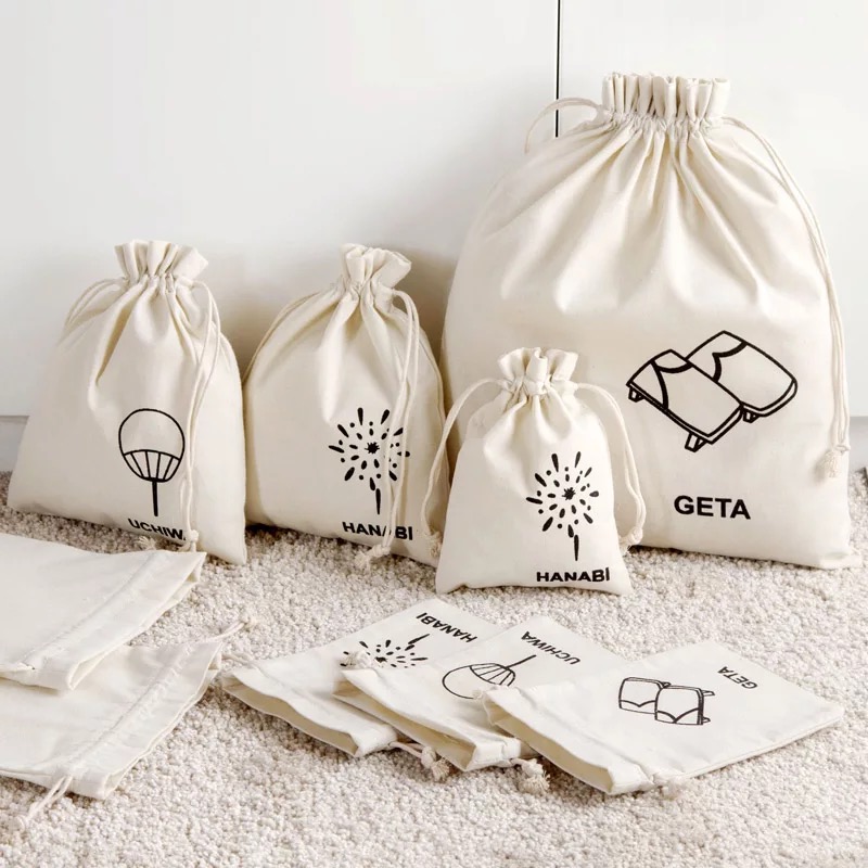 Customized Size Hemp Plain Recycled Logo Printing Calico organic cotton muslin bag