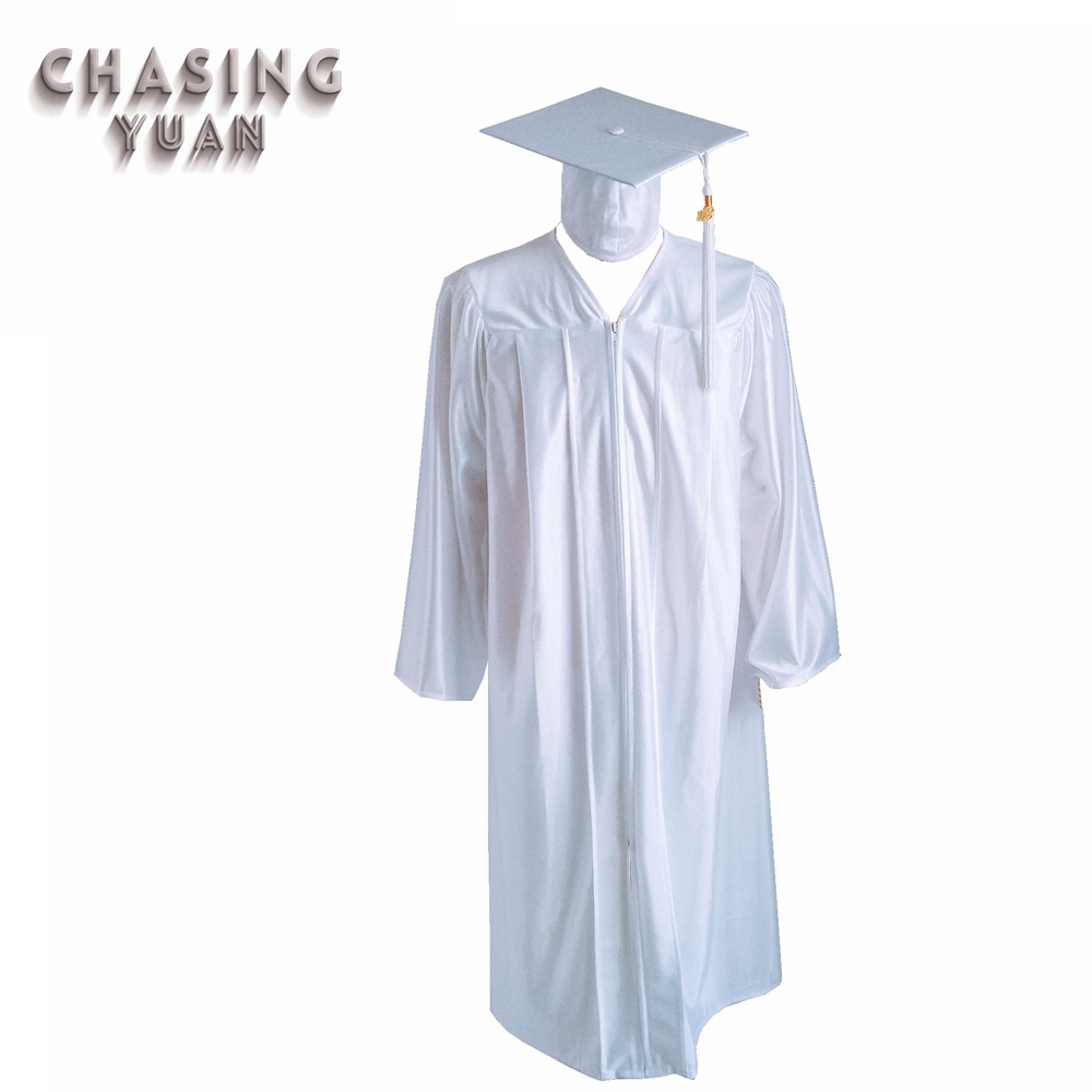 Взрослый Блестящий Белый Выпускной платье Cap Tassel