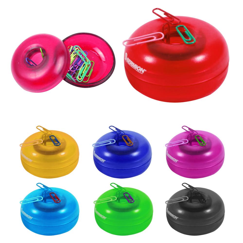 most popular brand logo documents file paper clip tray plastic transparent round doughnut shaped built-in magnet clip dispenser