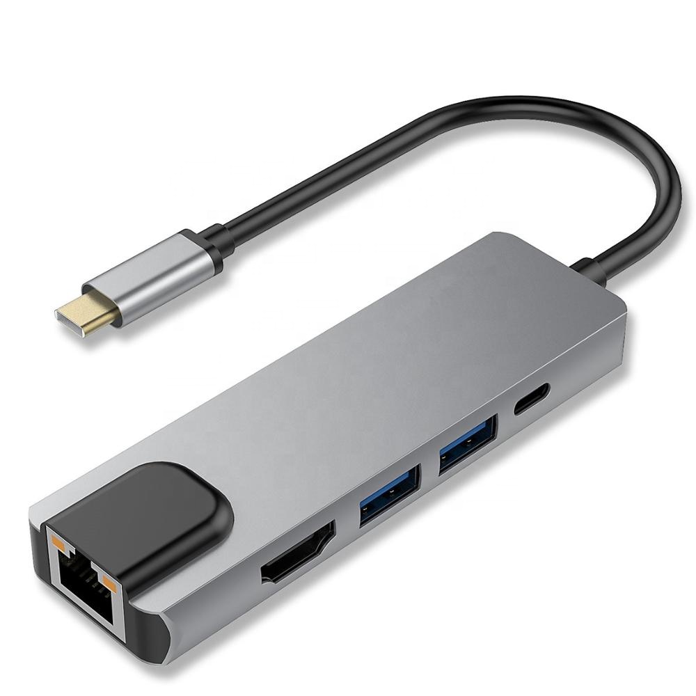 USB 3.0 Type-C-HDMI и RJ45 Ethernet 5 в 1, 2 USB 3,1 и PD зарядный адаптер Hub для Macbook Pro, Samsung S9 S10 и т. д.