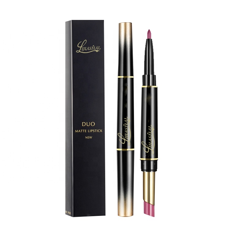Оптовая продажа Пользовательский логотип lipliner частная этикетка водонепроницаемый макияж 2 в 1 блеск для губ и карандаш для губ