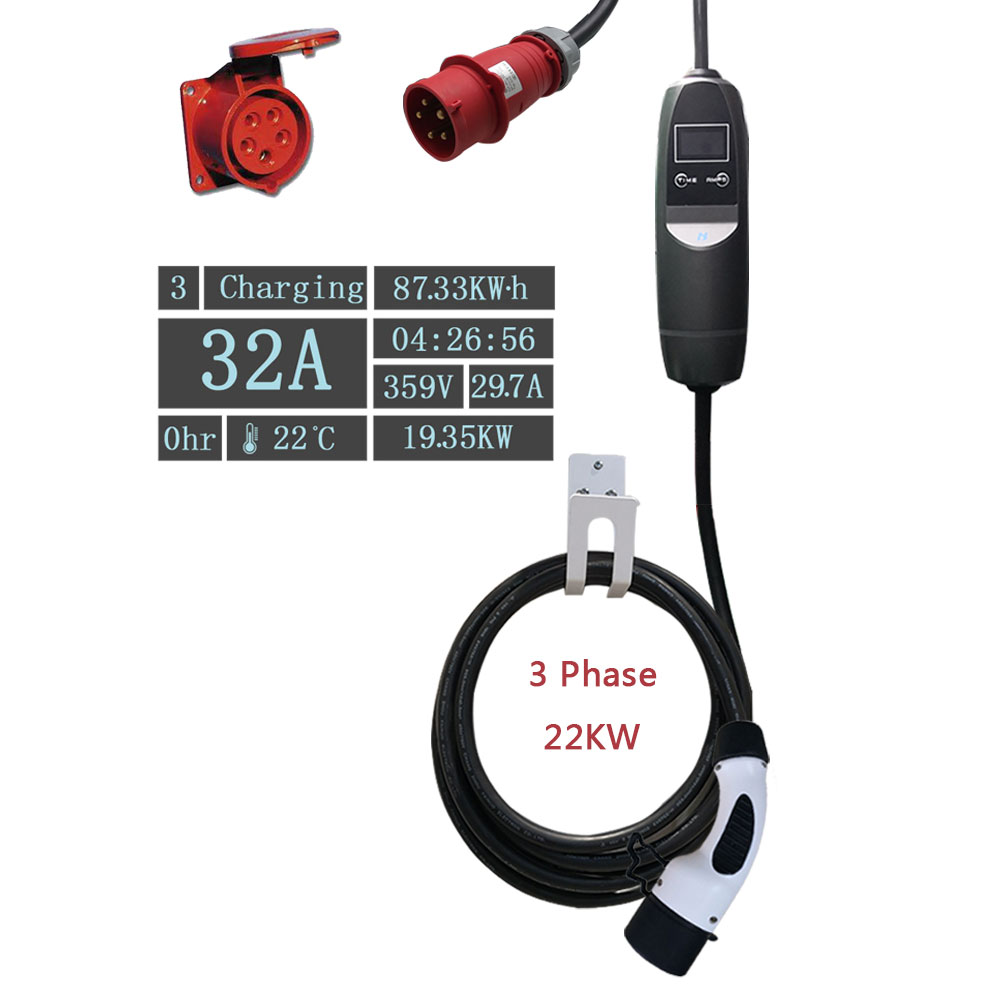 22KW 3 фазы портативный быстро ev зарядное устройство с 32Amp красный CEE 400 В EV Тип 2