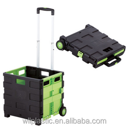 Mini plastic folding trolley for shopping with 2 wheels