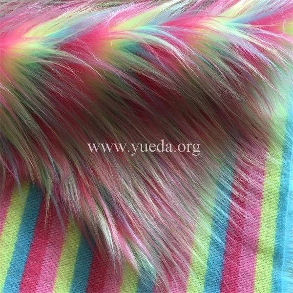 [ Manufacturer ] Multi-colored rainbow pattern long hair fake fur fabric