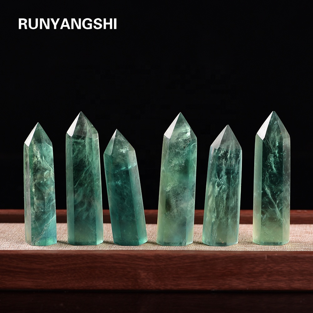 Natural Green fluorite crystal point wand quartz Tower