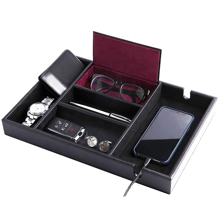Мужчины Nightstand Valet Организатор лоток с смартфон зарядная станция