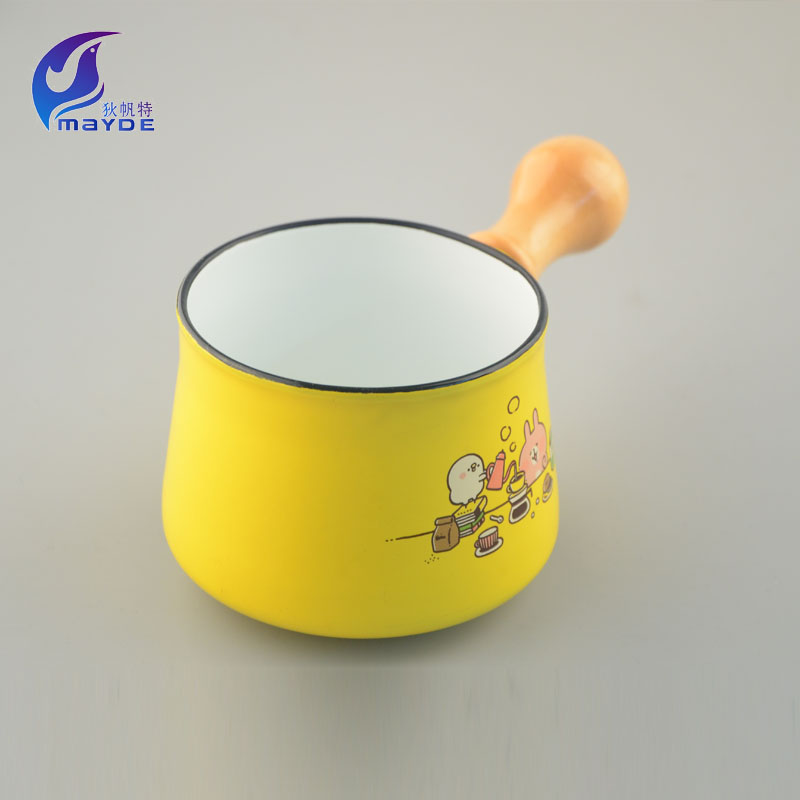 High quality enamel milk pot with wooden handle fried eggs mini sauce pan single handle cute milk pan