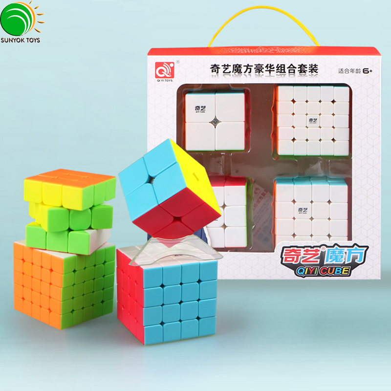 Qiyi 2x2x2 3x3x3, 4x4x4, 5x5x5 цветной скоростного магического кубика, набор Упаковка Подарочная кубики, игрушки для детей