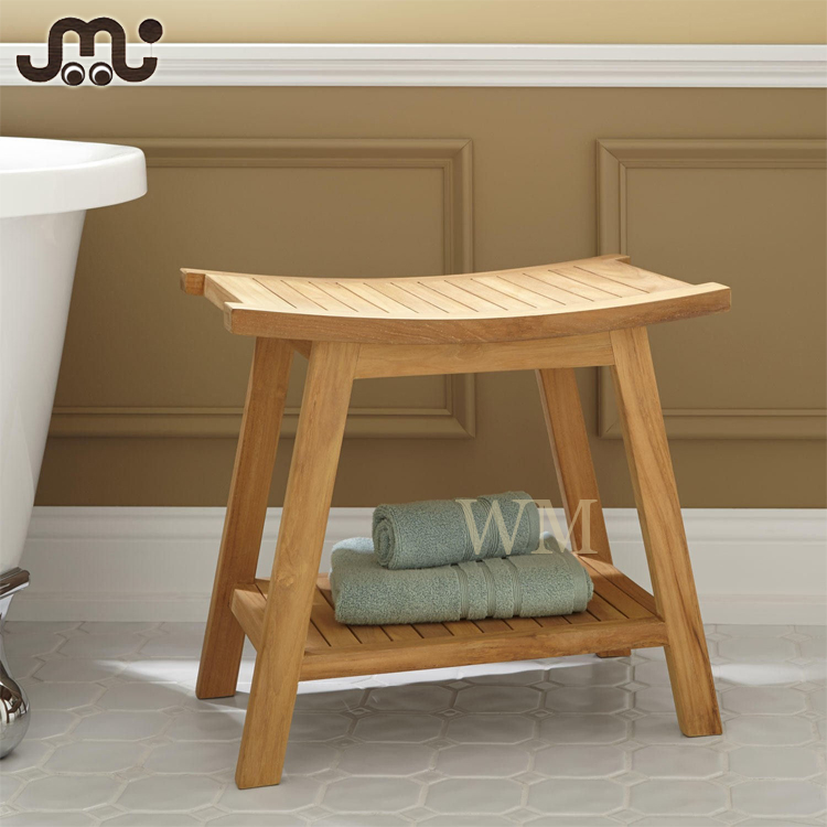 High grade modern handmade teak shower stool,fancy natural look wood shower stool