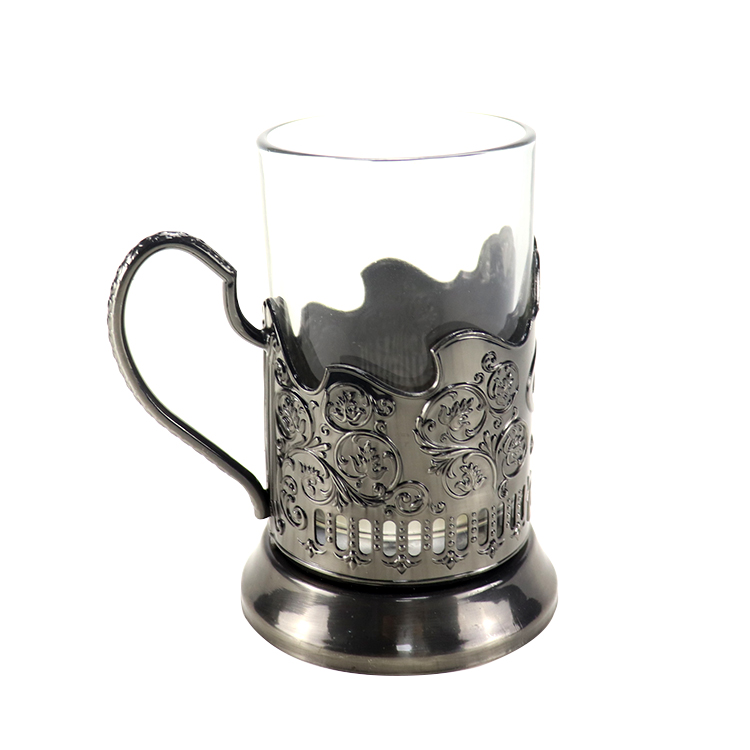 Custom logo old-fashioned podstakannik russian drinking hot tea glass metal cup holder folk crafts