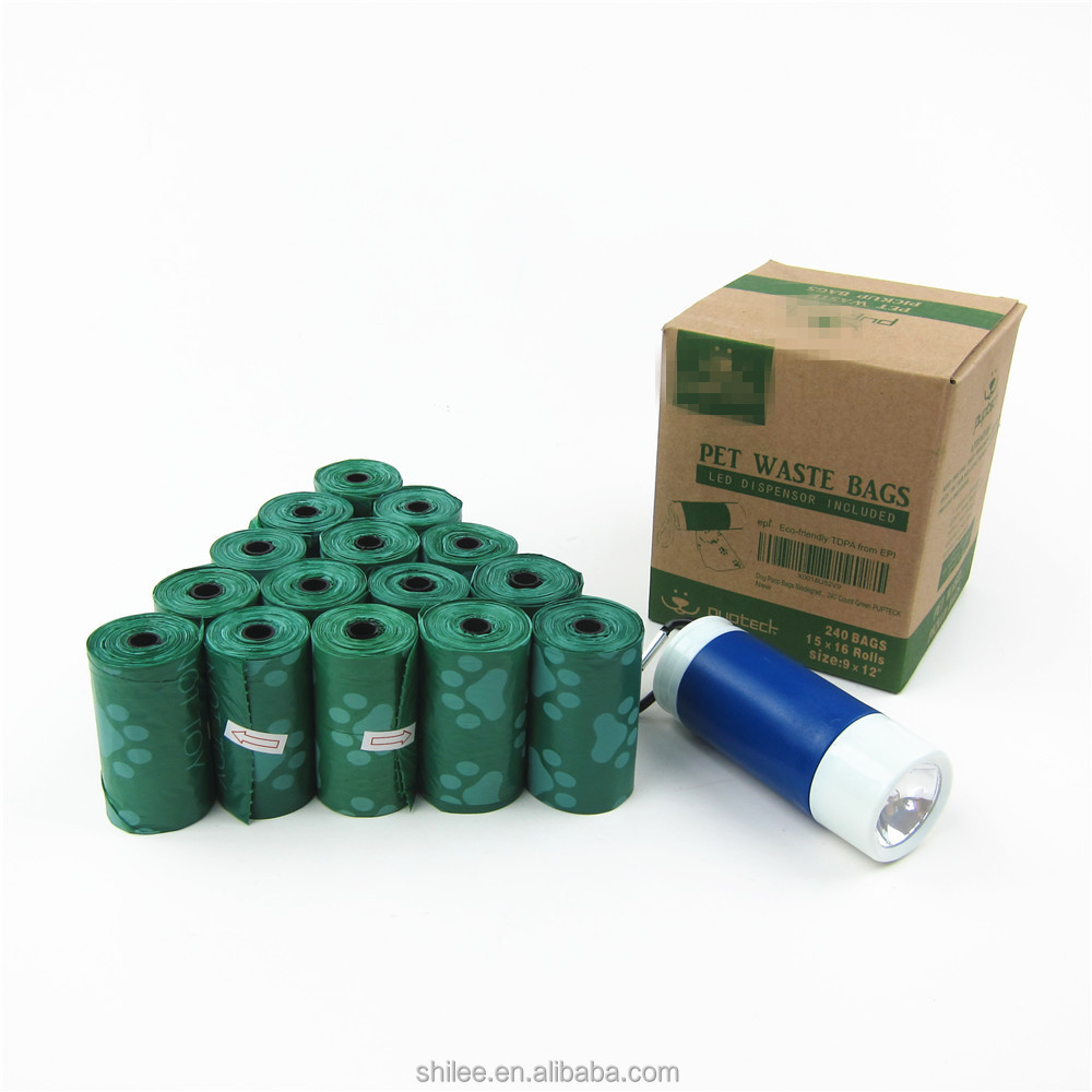 Dog waste bags lavender-scented poop pick up bags with flashlight dispenser refill rolls
