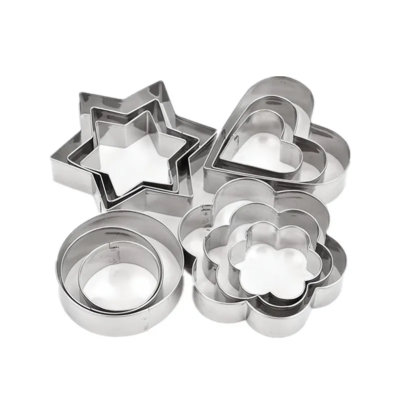 12pcs/set Stainless Steel Cookie Biscuit DIY Mold Star Heart Round Flower Shape Cutter Baking Mould Tools