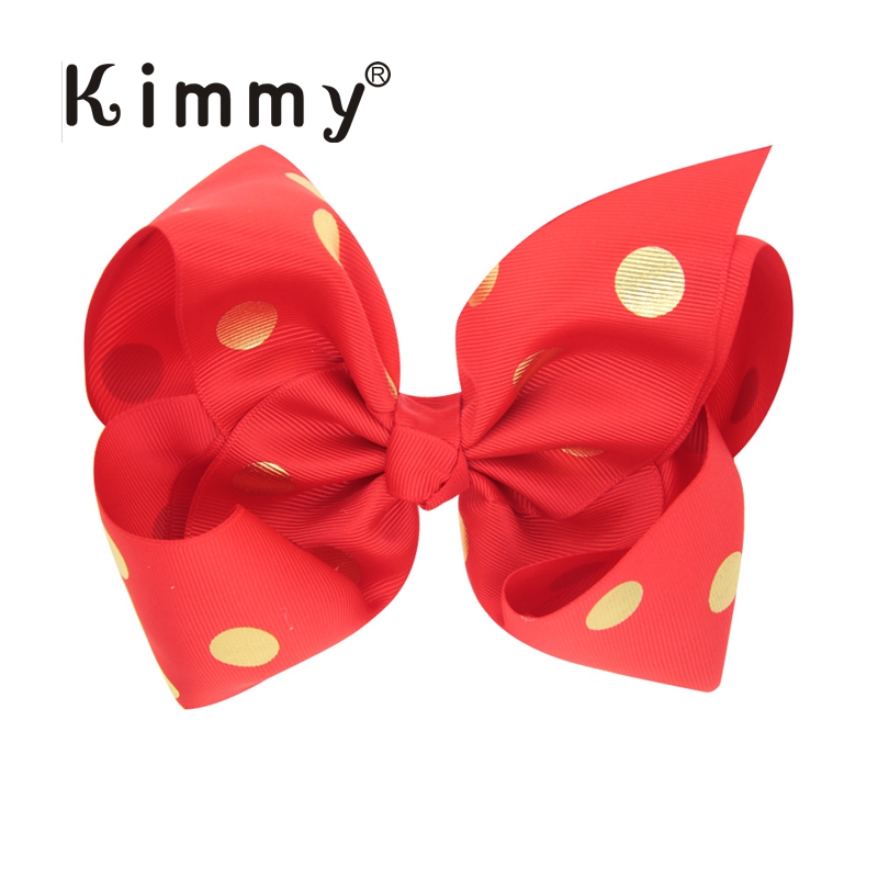 Extra large 6 inch Gold Foil Polka Dot red bow 6 inch hair bow cheer bow