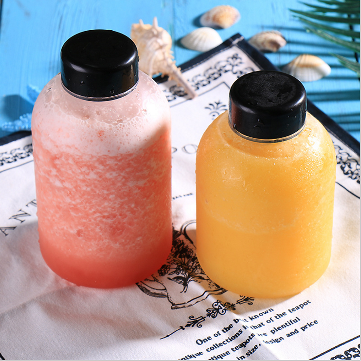 400ml 14oz juice boba tea Clear Round Yogurt beverage plastic PET bottle with black PP cover