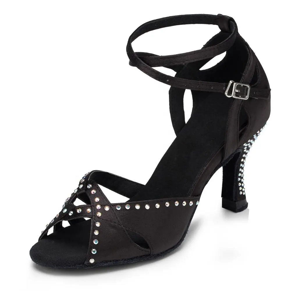 Fashion satin + rhinestones L164 Heel 7.5cm salsa shoes women's latin dance shoes
