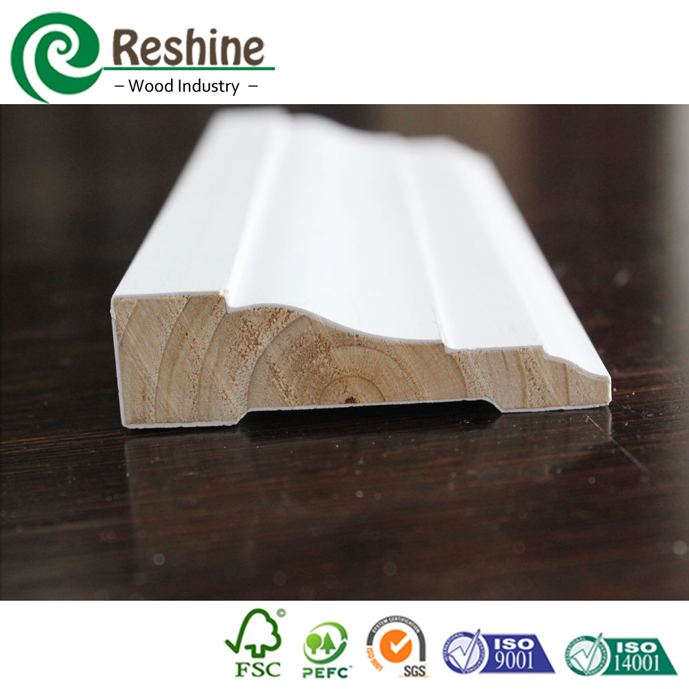 Pine Wooden Interior Primed Baseboard Moulding