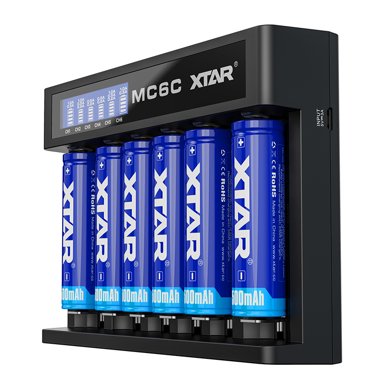 18650 зарядное устройство XTAR MC6C 6Bay быстрое зарядное устройство с usb-портом для 3,7 в литий-ионная аккумуляторная батарея фонарик