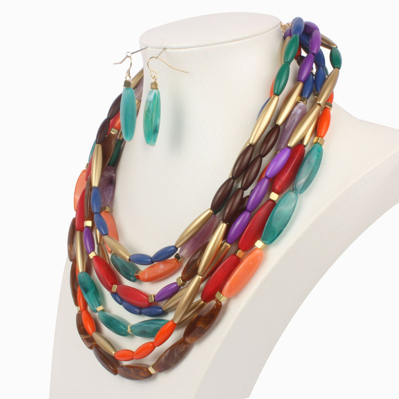 The new European and American fashion jewelry exaggerates many layers double color bead personality necklace collarbone chain