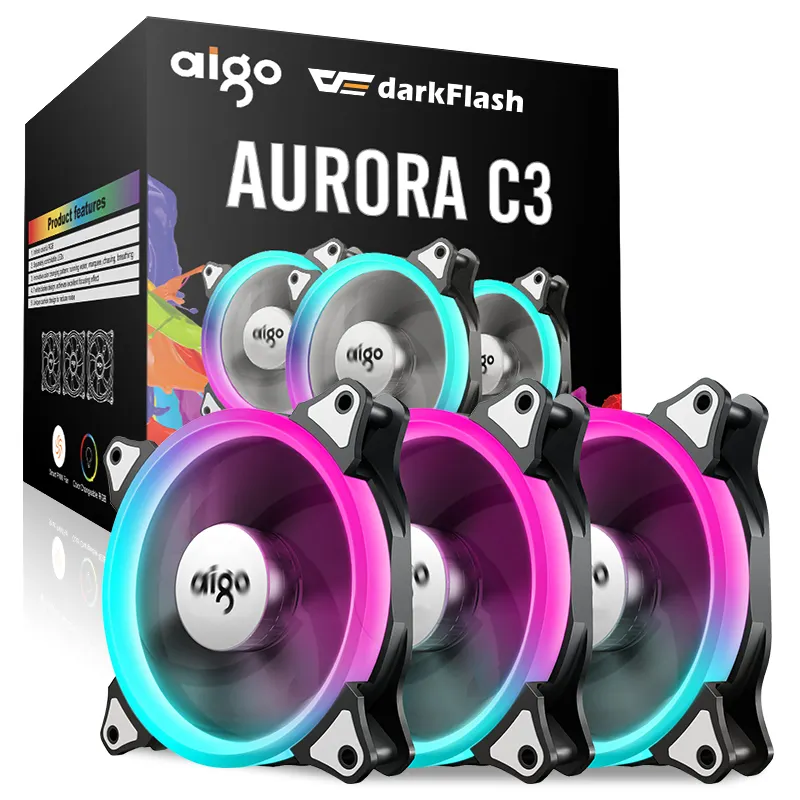 12V DC 120mm aigo AURORA C3 LED computer fan RGB fan
