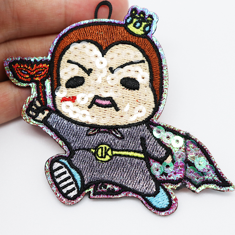 embroidered sequin patches cartoon boy pin on