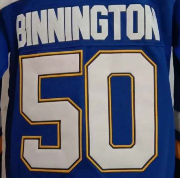 Лучшее качество сшитые Louis Jordan binnington Национальная хоккейная Джерси