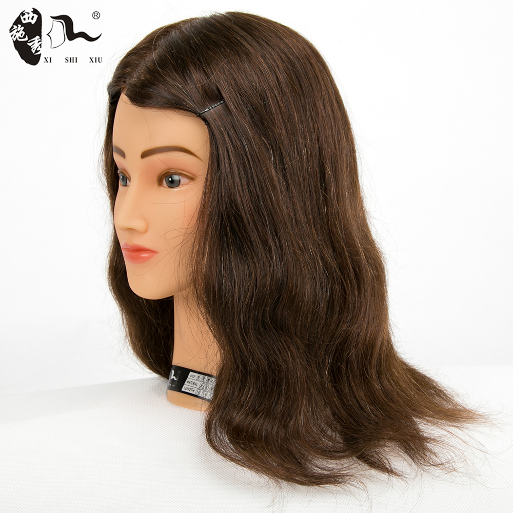XISHIXIUHAIR FACTORY Real Human Hair Mannequin Training Head 14inch Brown Color Hair