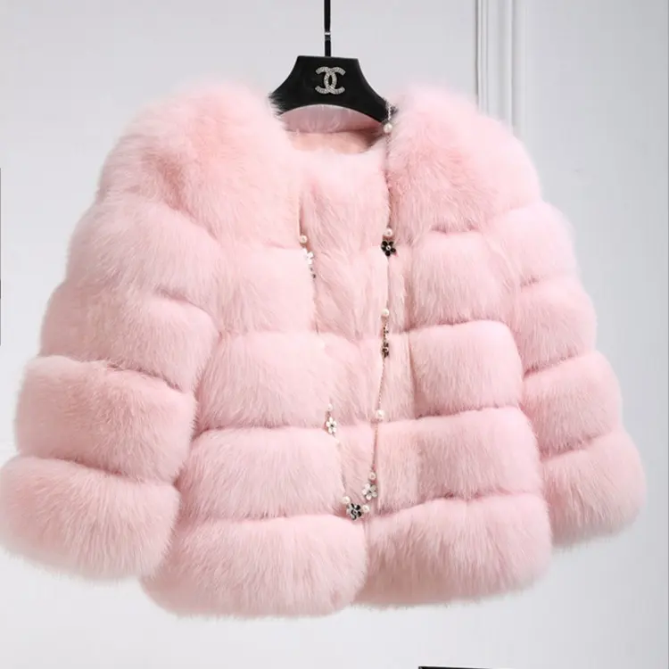 Fashion Natural Color Faux Fur Coat Winter Thick Warm Jacket